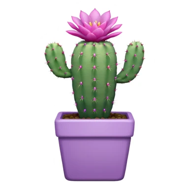 One ceramic pot in pastel violet, square, and tall, containing a flowering cactus. sticker