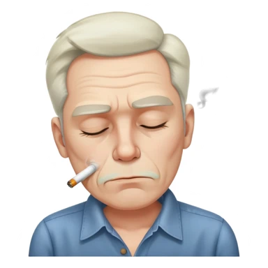 a sleepy looking, unmaintained man in his 50s, smoking, with a untidily buttoned shirt. sticker