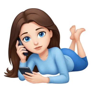 White girl brunett blue eyes laying on stomach using her phone  sticker