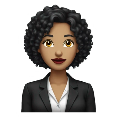 corporate white woman, red lipstick, long black curly hair, with a phone, black shirt, black blazer  sticker