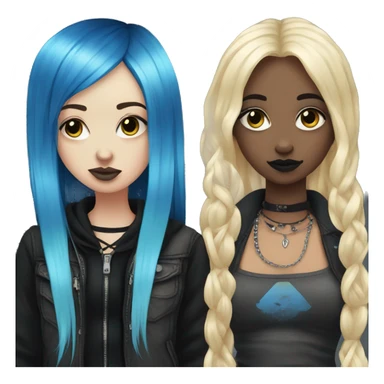 Two best friends goth style one with blue hair and a septum ring and the other with blonde and black hair sticker