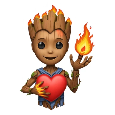 Groot hold heart on fire with smile sticker
