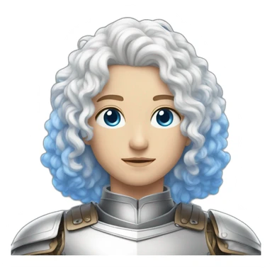 white androgynous guy white long curly hair armor blue eyes sticker