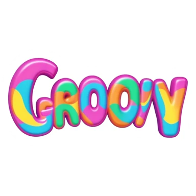3D, psychedelic colored hippie style word “Groovy” sticker