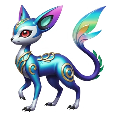 Shiny Colorful Futuristic Ornate Oriental Painted Asian Vernid-Trico-Meloetta-Latias-Koraidon-Peppercat-Protogen-Pokémon-Digimon-Fakémon-fusion-hybrid-creature sticker