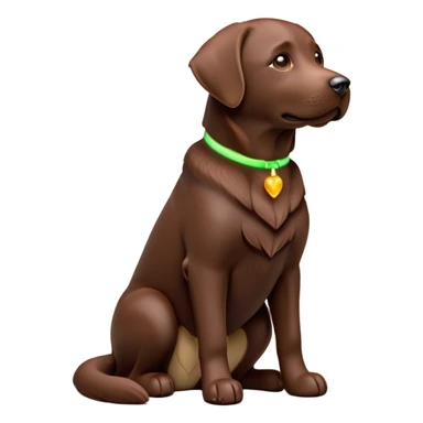 cinematic-[Labrador retriever]-realistic-full-body-sitting-emoji,-tail-resting-loosely-beside-its-paws,-head-tilted-dramatically, -sleek-[chocolate]-fur,-simplified-yet-realistic-focused-features,-highly-detailed,-glowing-with-an-almost-sarcastic-glow sticker