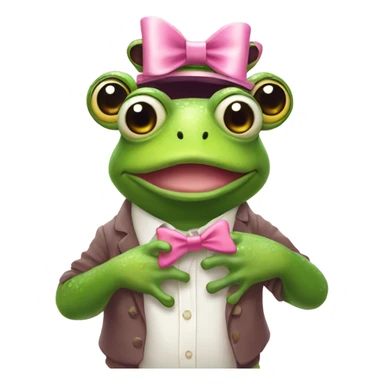 Frog wearing pink bow on head while holding teddybear in his hands sticker