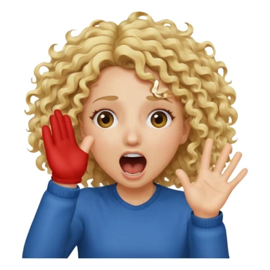 Emoji di ragazza bionda riccia che urla e mette una mano ben aperta in faccia davanti gli occhi sticker