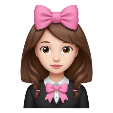 brown open hair from behind with pink bow sticker