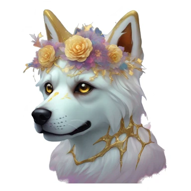 iridescent kintsugi fluffy zombie dog fox head zombie skull skeleton gold mechanical nebula galaxy stars colorful flowers fairy lights vintage sticker