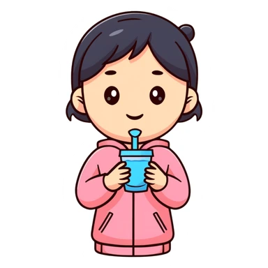 Chinese girl holding a water cup sticker