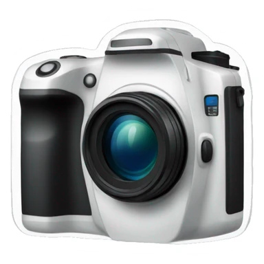 a digital camera with a big objective sticker