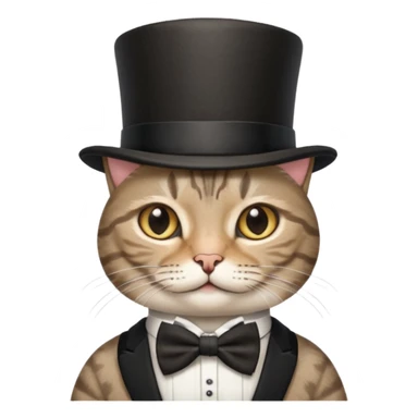 Grey tabby cat in top hat and bow tie sticker