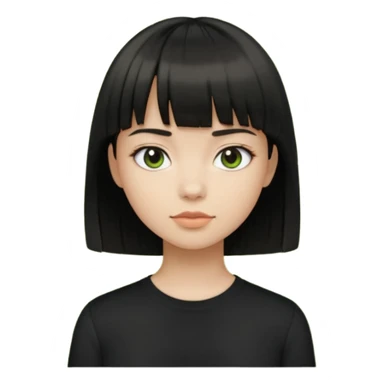 Emoji zombie girl verde com cabelo preto liso  curto com franja com uma blusa preta sticker