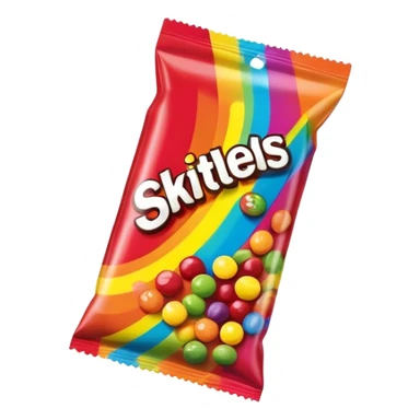 A colorful Skittles candy package, rainbow packaging, minimalist design, sealed package without any visible candies sticker