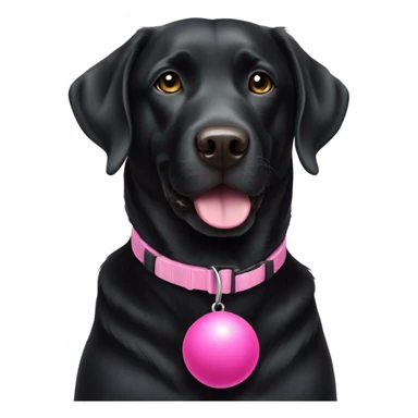 black labrador retriever with pink collar and ball sticker