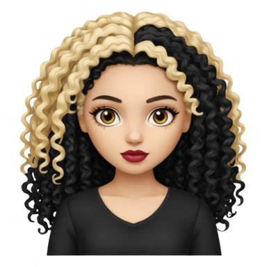 split dye leftside blonde rightside black curly hair, pretty pale Latina bratz baddie sticker