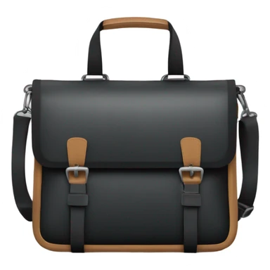 Small black men’s messenger bag emoji, minimalist style, simple rectangular shape, adjustable strap, no details or logos, transparent background. sticker