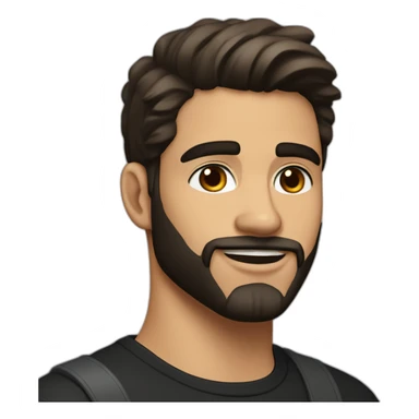 25 year old Hispanic man with a beard and thick eyebrows light skin, black shirt and side fades and a comb over with very dark brown eyes sticker