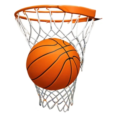 A close-up shot of a basketball soaring through the air and perfectly swishing into the basketball net. The ball is in mid-motion, with the net gently moving as the ball makes contact. The background shows a vibrant court with clear markings, capturing the excitement of a successful shot sticker