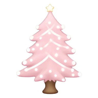 Pastel Pink Christmas tree with pink lights, white ornaments, and white ribbon sticker