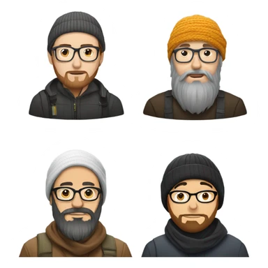 Three editors. One with a turban and beard. One is a white guy with a scraggly small beard. And one East Asian with glasses and beanie.  sticker