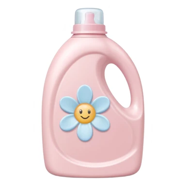 pastel pink plastic bottle of fabric softener, curved shape, rounded screw-top cap, subtle droplet or flower icon, no text, 3D-rendered, minimal, realistic, soft shadows, gentle highlights, no anthropomorphic features, no fabric, transparent background, emoji scale sticker