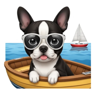 Black and white Boston terrier on a boat with sunglasses  sticker