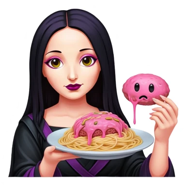 pop art goth neon Monalisa holding Melted pink gooey spam meat ball spaghetti  sticker
