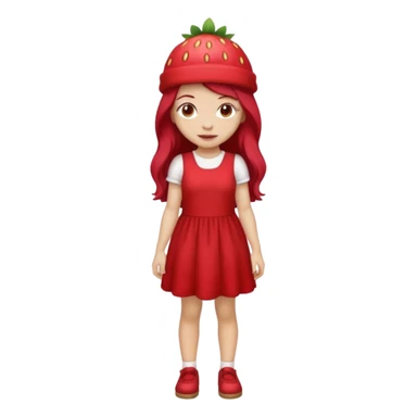 Strawberry shortcake human girl full body and legs with a strawberry hat on her red hair and dress without a cake sticker