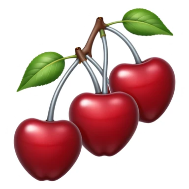 A pair of cherries emoji made of liquid silver chrome, smooth rounded shapes, glossy metallic surface, subtle sensual vibe, luxury sexy aesthetic, iOS emoji style, centered, clean white background sticker