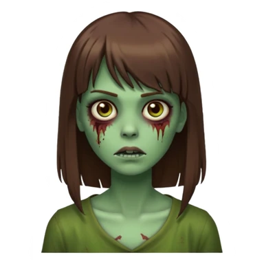 Zumbi feminino, de pele verde, cabelo marrom, longo, liso e castanho com franja reta sticker