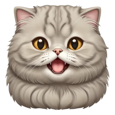 Cinematic-Adorable-Scottish-Fold-Cat-Portrait-Emoji – Big-eyed, fluffy Scottish Fold cat with a playful head tilt and a cute yawn, soft solid grey fur, tiny folded ears giving it an irresistibly sweet expression, simplified yet charmingly cute features, round amber eyes full of curiosity, highly detailed with a gentle glow. sticker
