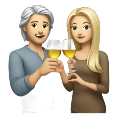 A white female with brown eyes and blond medium long hair and a white male with blue eyes and grey hair, they toast to each other with a glass of white wine. sticker