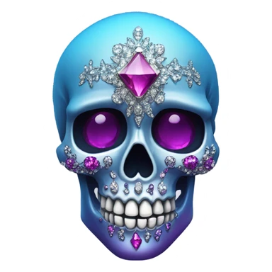 Realistic isolated pretty metallic magenta ,light blue,and dark purple ombre decorative filigree Skull with shiny diamonds and rhinestones on it. sticker