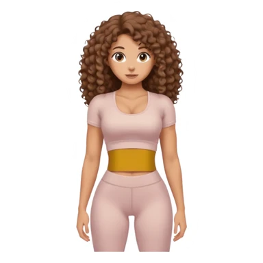 Create dream body girl with big glute and small waist and brown flat no volume curly long hair with pastel beige gym clothes  sticker