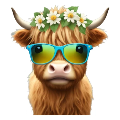 Baby highland cow with flower crown and sunglasses  sticker