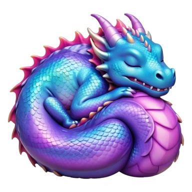 Meme-Worthy Cute Sleeping Dragon Portrait Emoji, Head resting peacefully with a contented smile, showcasing a sinuous, graceful build and a luxuriously soft, iridescent scaled body, eyes gently closed in serene, magical slumber, Simplified yet hilariously adorable features, highly detailed, glowing with a soft, drowsy mystical light, high shine, relaxed and utterly lovable, stylized with an air of playful fantasy, soft glowing outline, capturing the essence of a sleeping dragon that feels destined to become the next viral sensation of enchanted rest! sticker