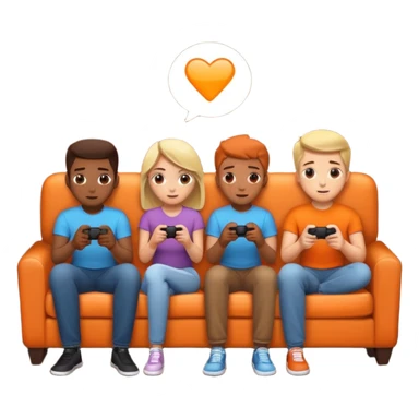 group of friends on couch playing a game couch should be dark orange sticker