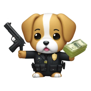 Dog getting money from bank and police shot the dog with toy gun cute versin sanrio sticker