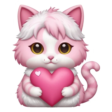 chibi anime pink cat holding a big heart sticker