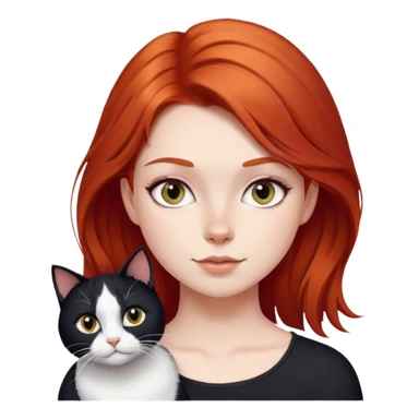 red haired girl with black and white cat sticker