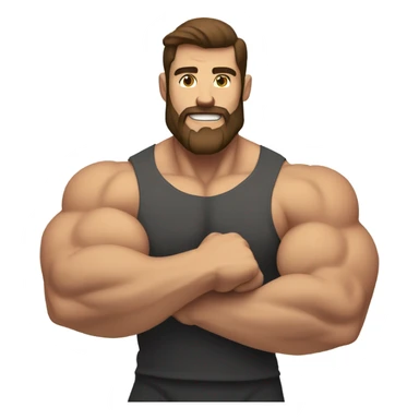 Muscled guy with brown hair and brown beard curling arms sticker