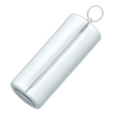a white tampon with ridges and a string attached to the bottom sticker