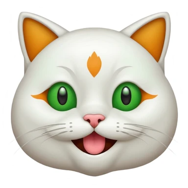 Realizar emoticonon de gato blanco con tonos gris claro solo carita sonriendo muy feliz ojos grandes de color verde con amarillos y bigotes largos  sticker