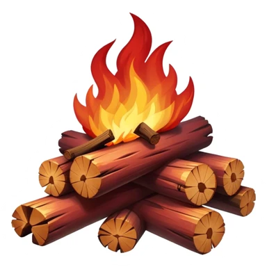 Cinematic Realistic Campfire, a roaring flame crackling atop carefully arranged logs, embers glowing deep red, golden light casting soft flickering shadows, gentle smoke drifting upwards, glowing with warmth and coziness. sticker