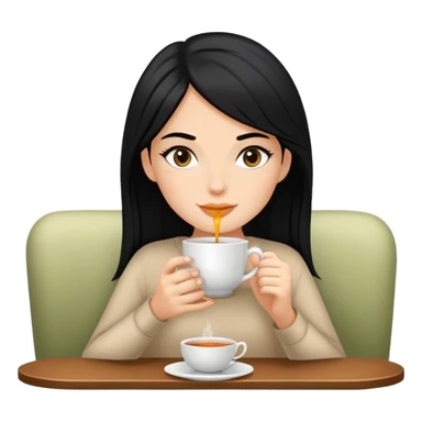 white girl with black hair doing self care, drinking tea, relaxing sticker