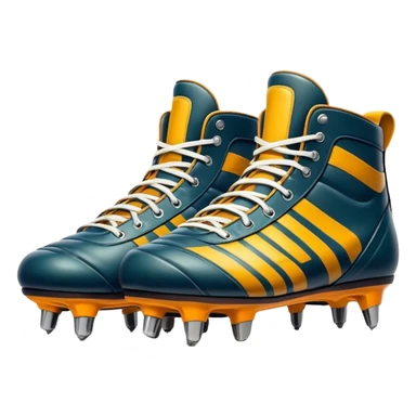 Cinematic Realistic image of a pair of rugby boots, showcasing sturdy leather construction, detailed cleat patterns and textured surfaces, illuminated by vibrant outdoor lighting that captures their athletic purpose sticker