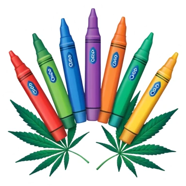 a pack of crayola markers with cannabis leaf sticker