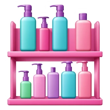 Shampoo bottle, color tube, and conditioner on a pink shelf sticker
